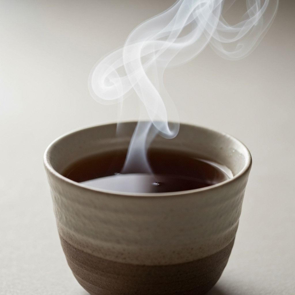 Black tea in a ceramic cup with steam